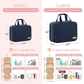 HOTOR Hanging Travel Toiletry Bag navy blue with toiletries inside