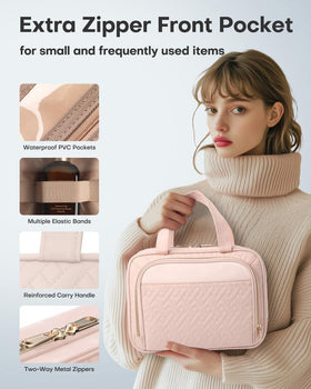 HOTOR Hanging Travel Toiletry Bag packed with travel essentials