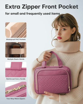 HOTOR Hanging Travel Toiletry Bag Rosewood-Pink side view