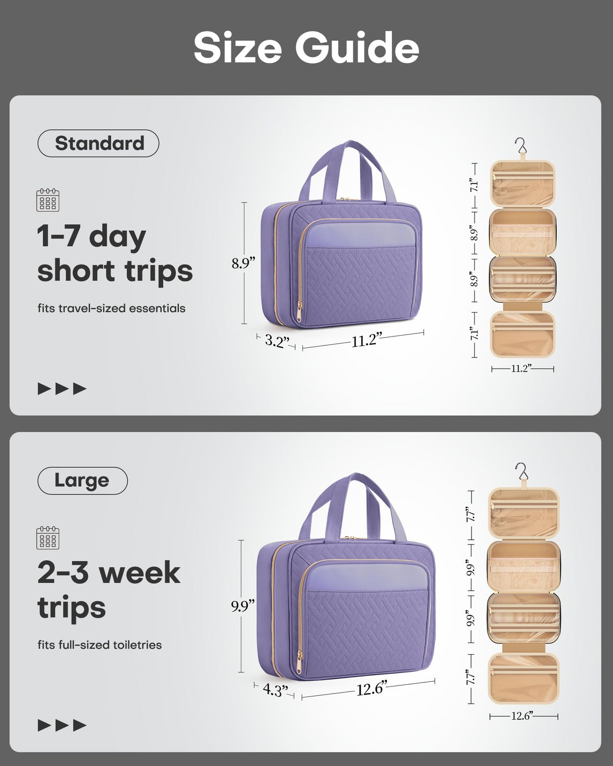 HOTOR Hanging Travel Toiletry Bag showing multiple compartments and hook design