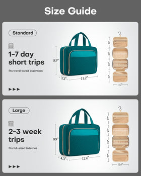 HOTOR Hanging Travel Toiletry Bag teal with metal hook and zippers