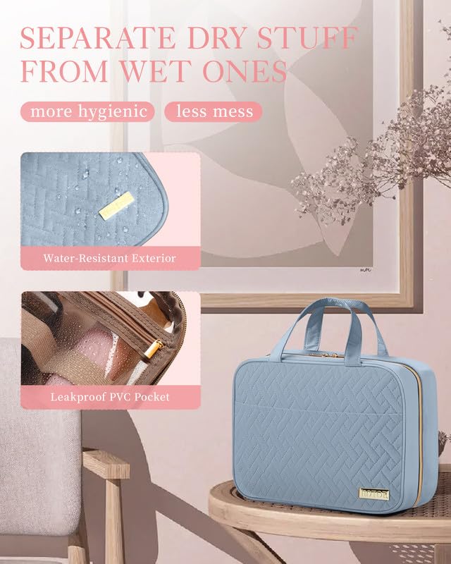 HOTOR toiletry bag in use during travel with toiletries inside