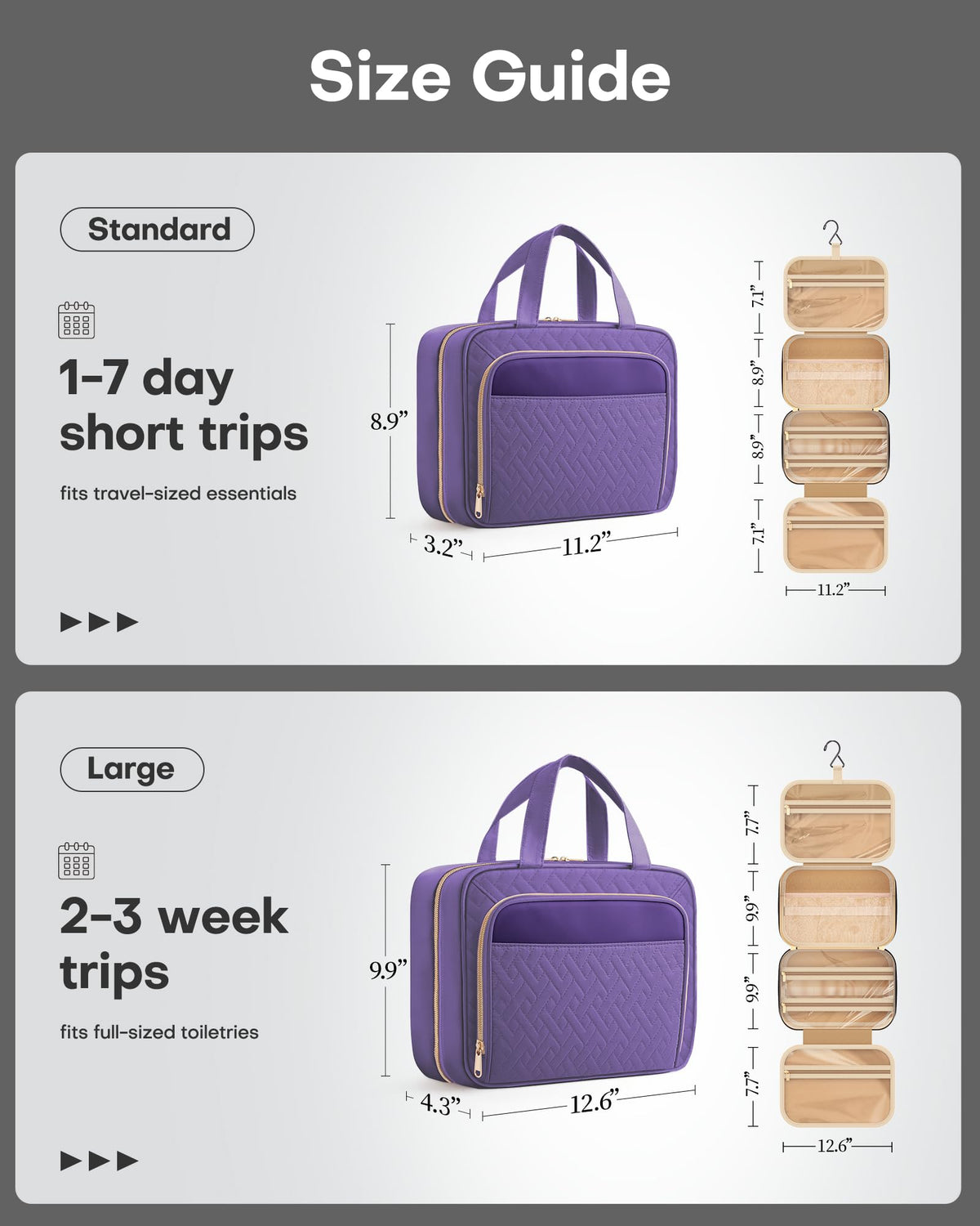 HOTOR Toiletry Bag showing multiple compartments and hook