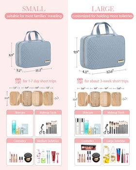 HOTOR toiletry bag with metal hook hanging on a towel rack