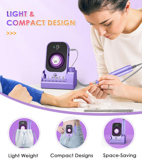 HOUSMV nail drill with LCD screen displaying battery level