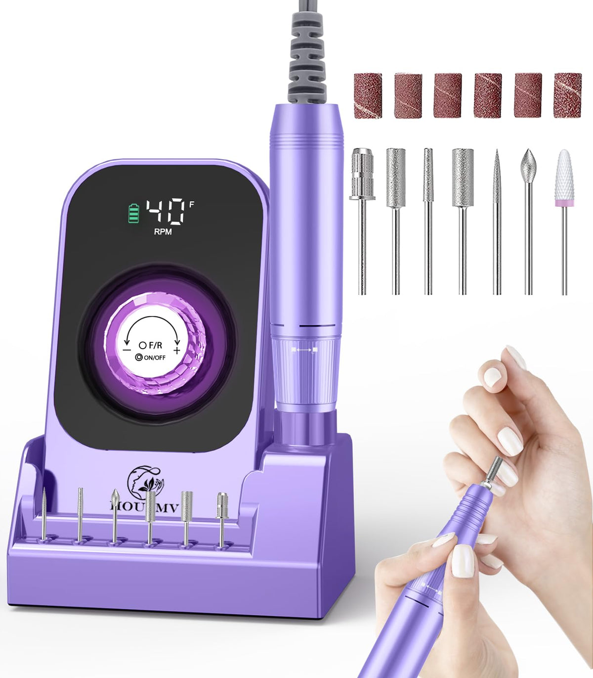 HOUSMV Portable Electric Nail Drill front view with LCD display
