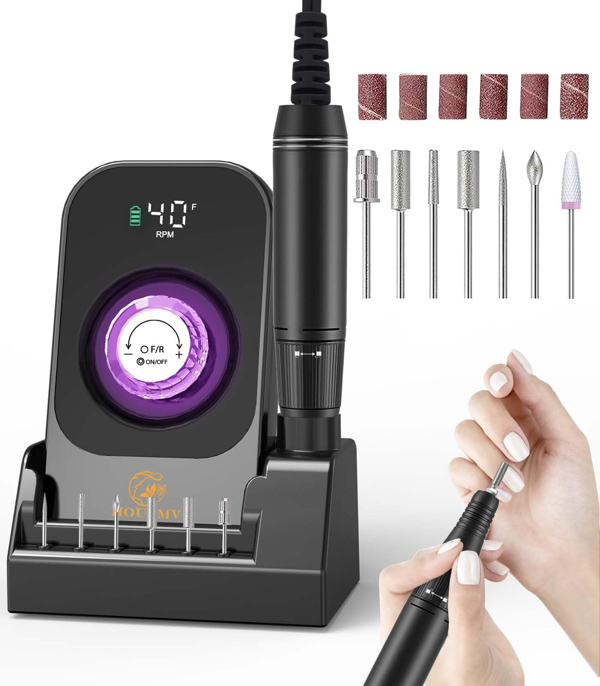 HOUSMV Portable Nail Drill front view with LCD display