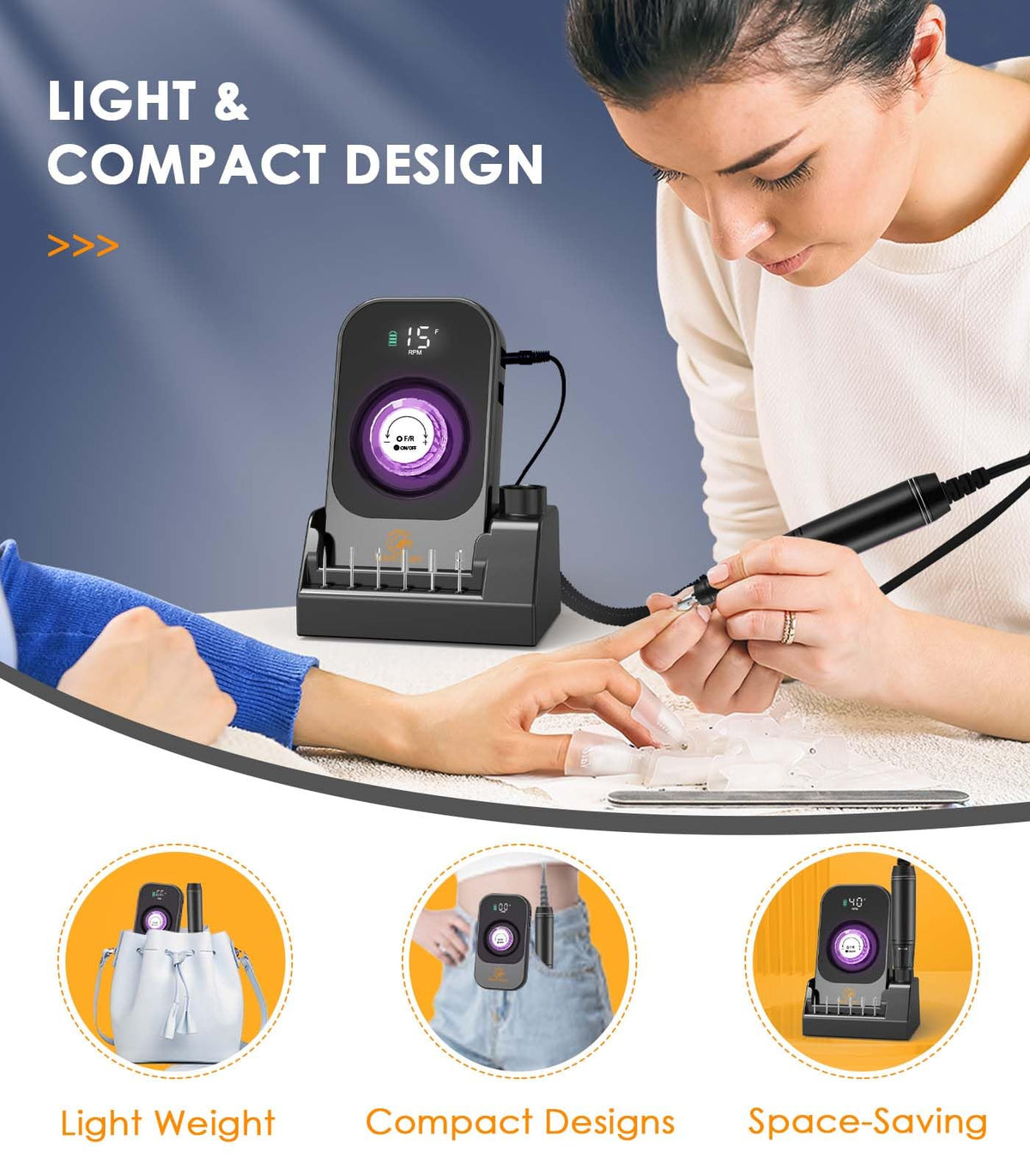 HOUSMV Portable Nail Drill with charging cable