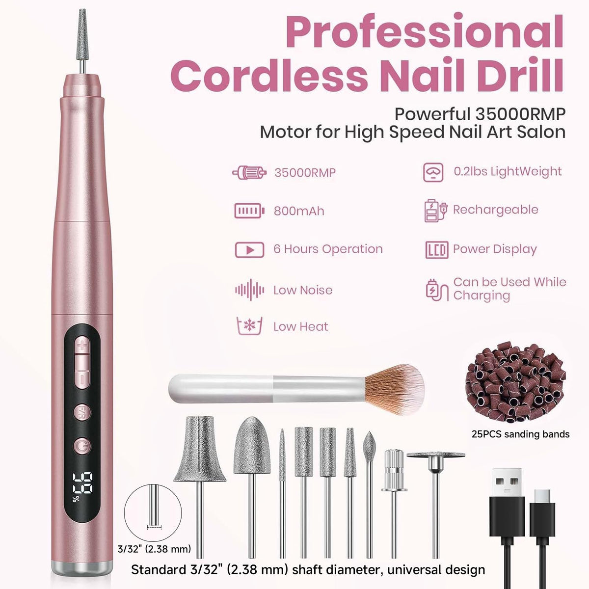 Hoxida Cordless Nail Drill displaying speed settings