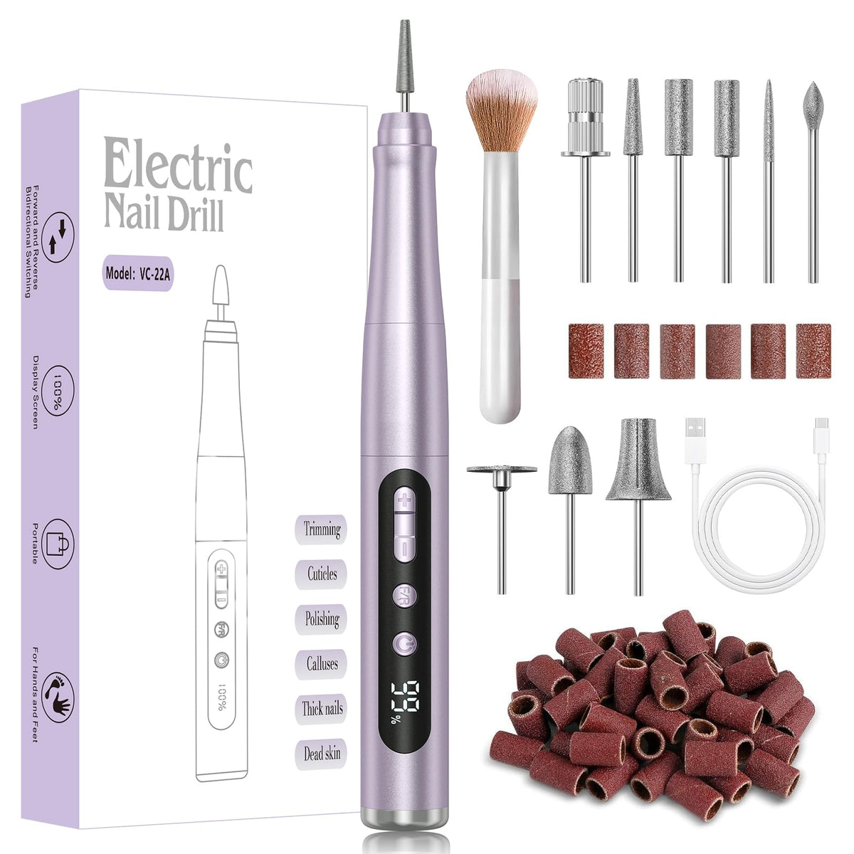 Hoxida Cordless Nail Drill front view with LCD display