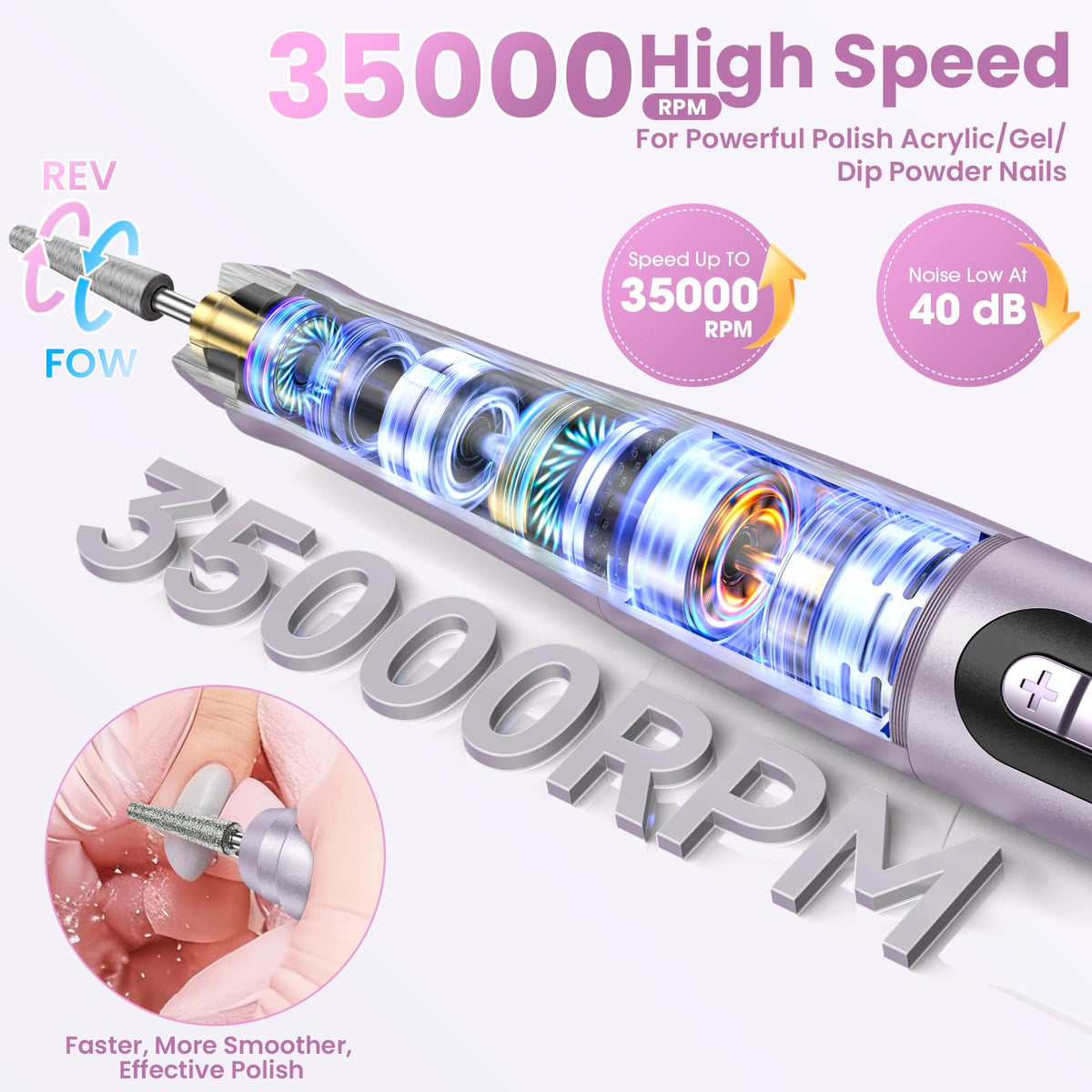 Hoxida Cordless Nail Drill side view showing ergonomic design
