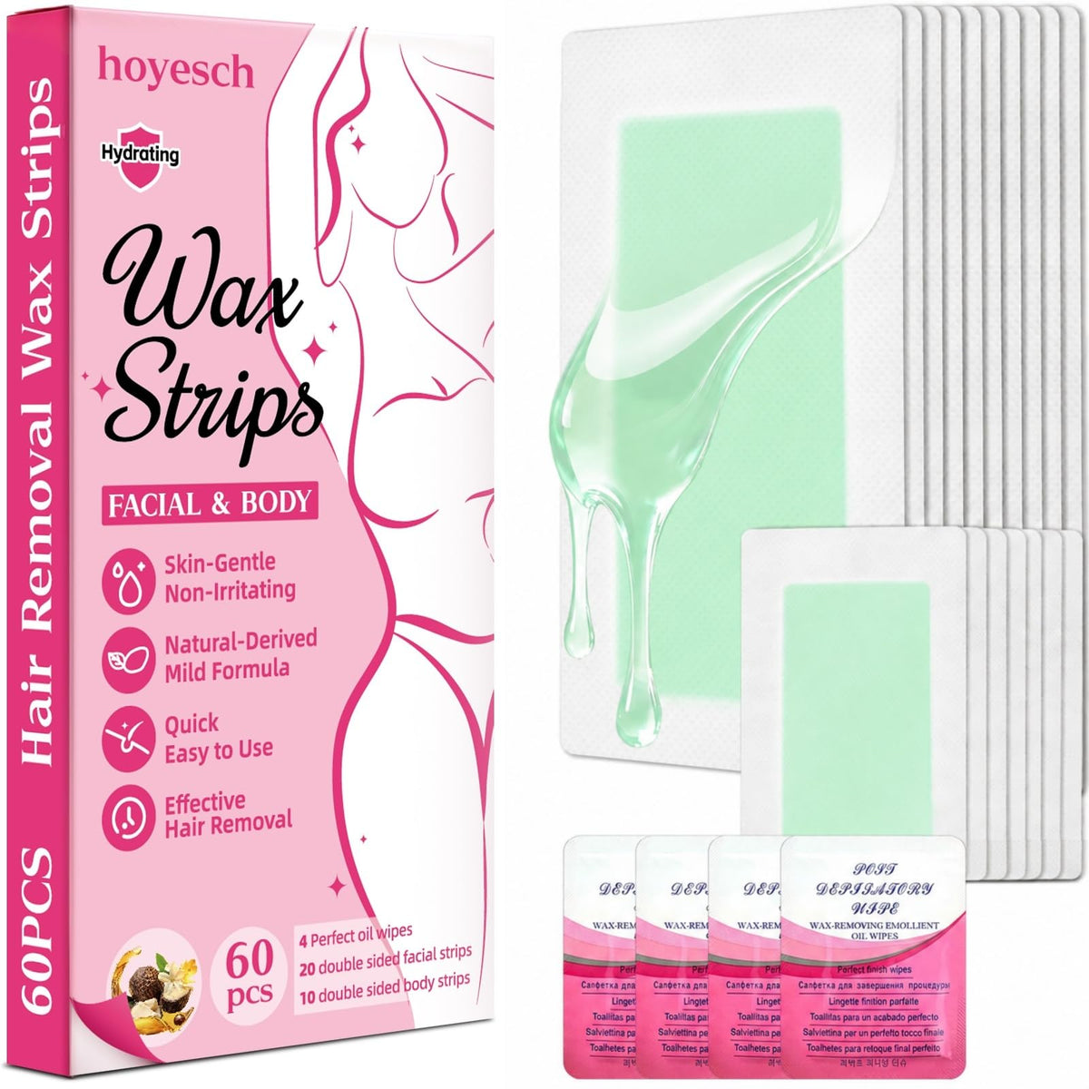 hoyesch 60PCS Wax Strips Kit packaging front view