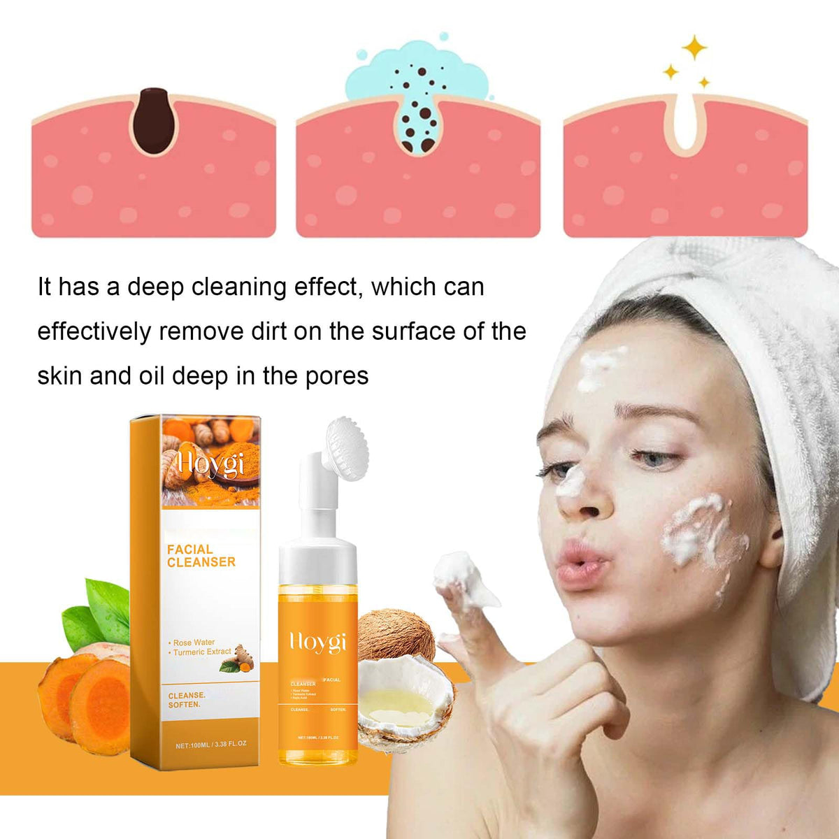 HOYGI Turmeric Face Wash with brush close-up