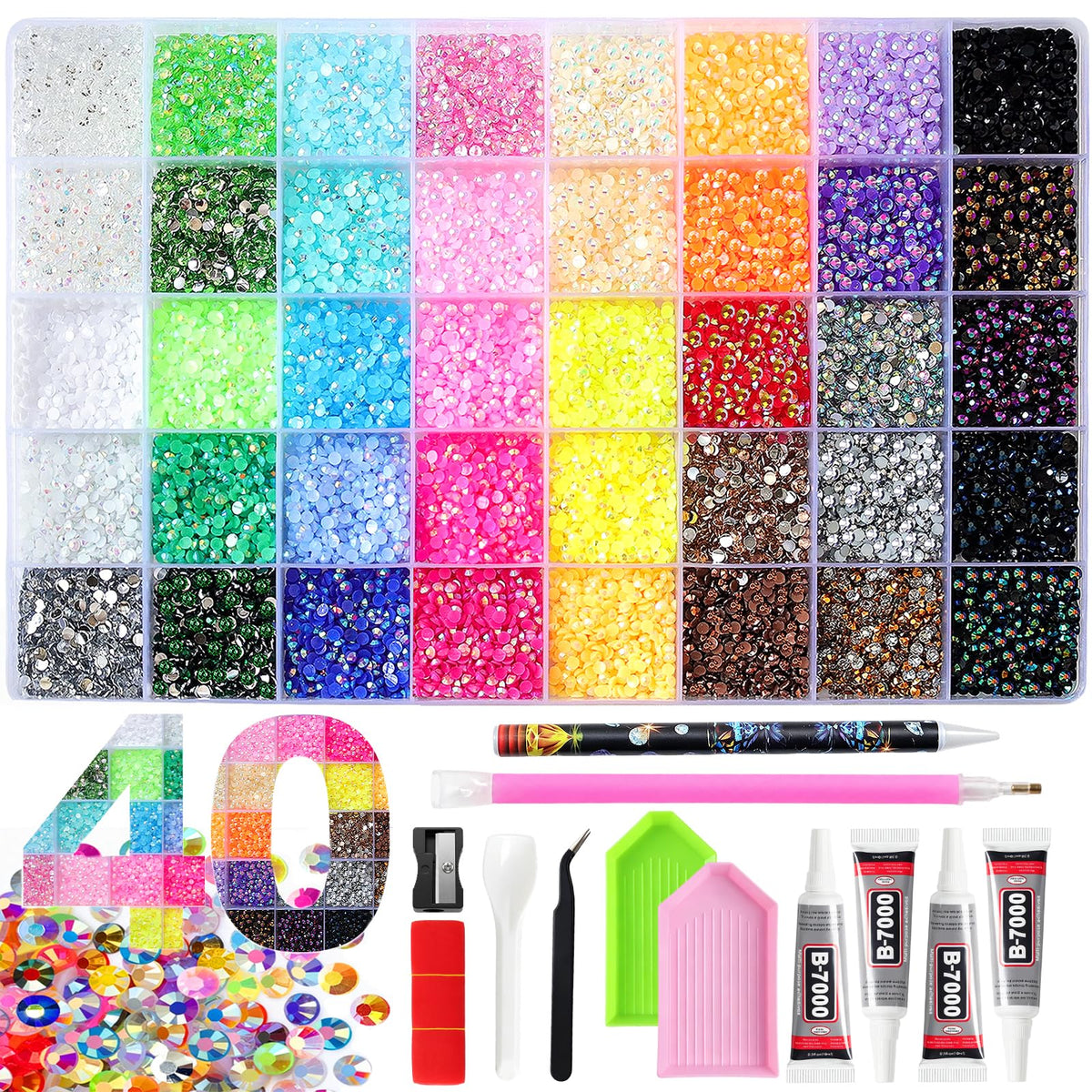 HRLbrc 50000Pcs multicolor rhinestones bedazzler kit front view