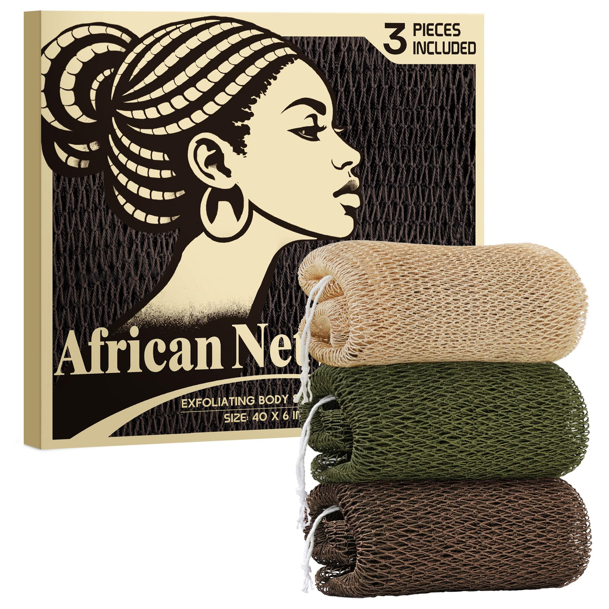 Hrsqu African Exfoliating Net Sponge Set in vibrant colours front view
