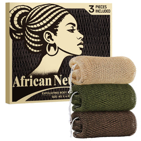 Hrsqu African Exfoliating Net Sponge Set in vibrant colours front view