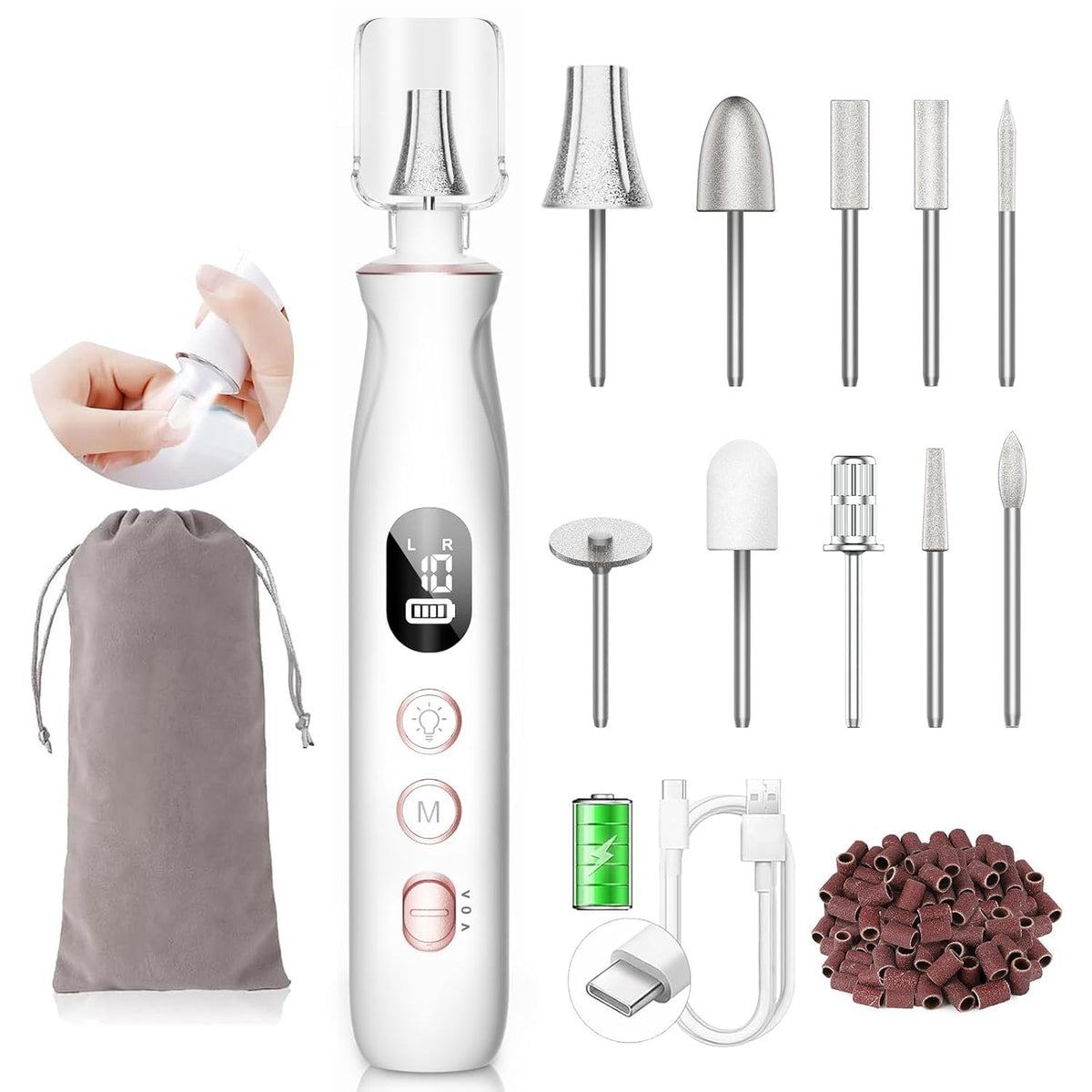HSKAI Electric Nail File Drill front view with LED display