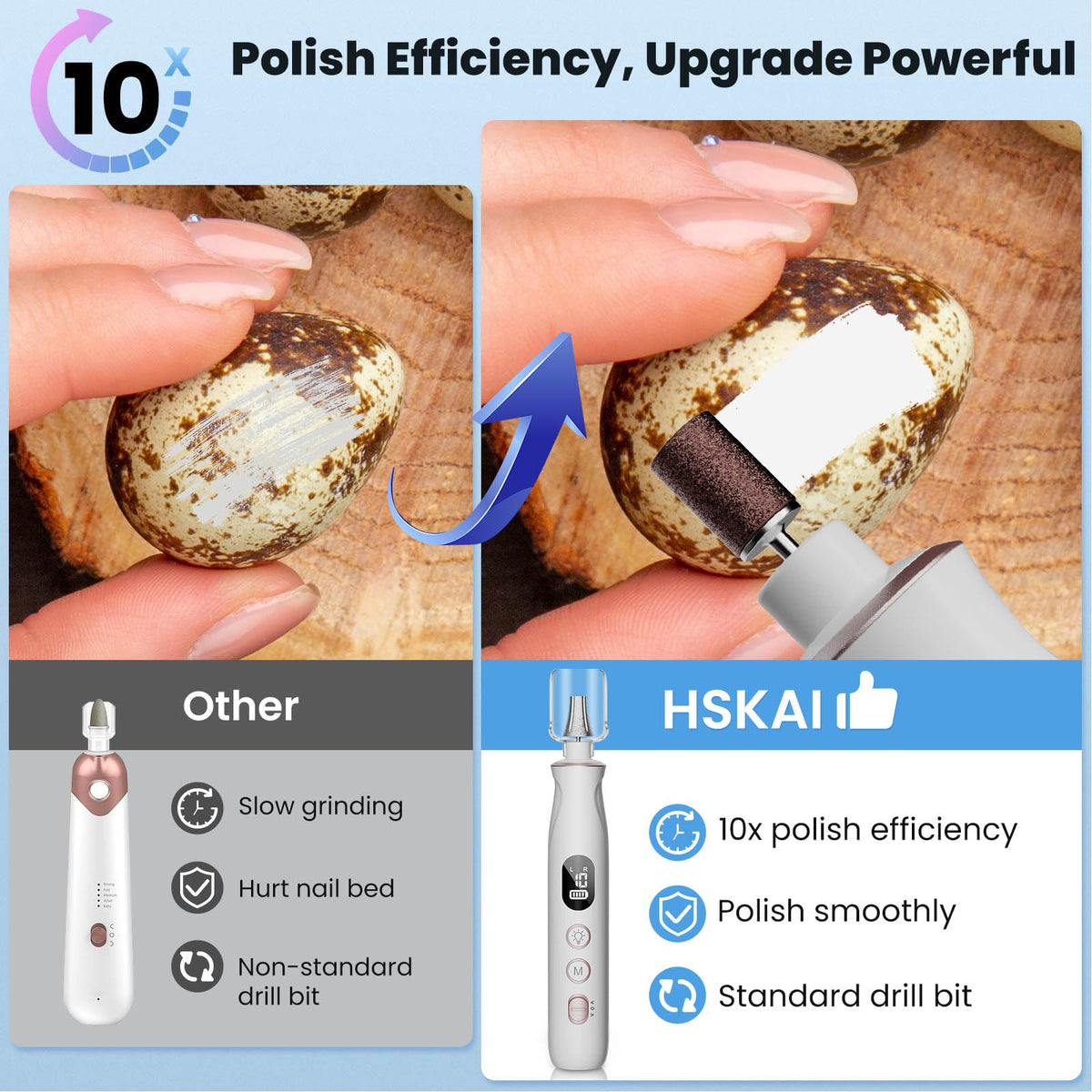 HSKAI Electric Nail File Drill showing LED display