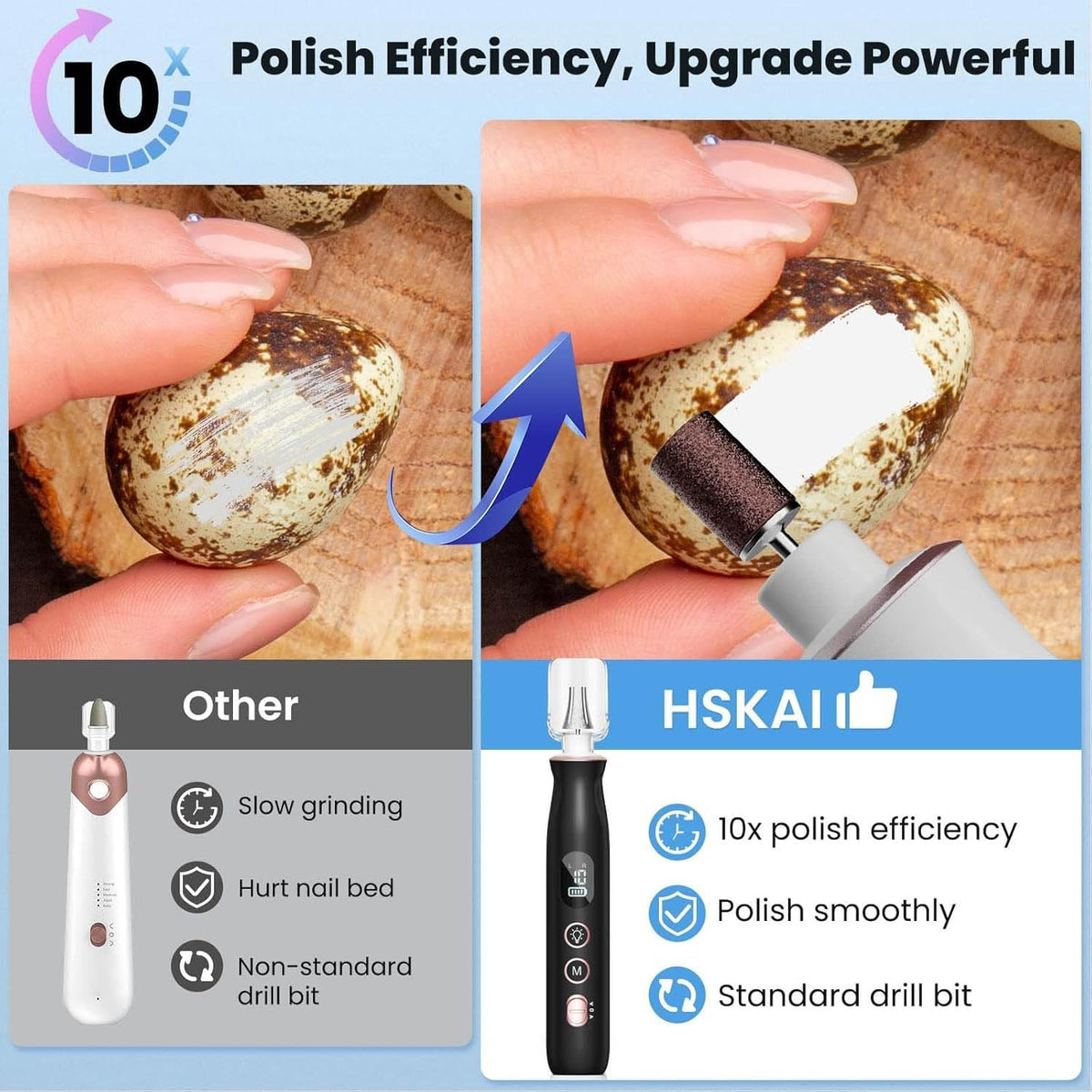 HSKAI Electric Nail File Drill side view showing charging port