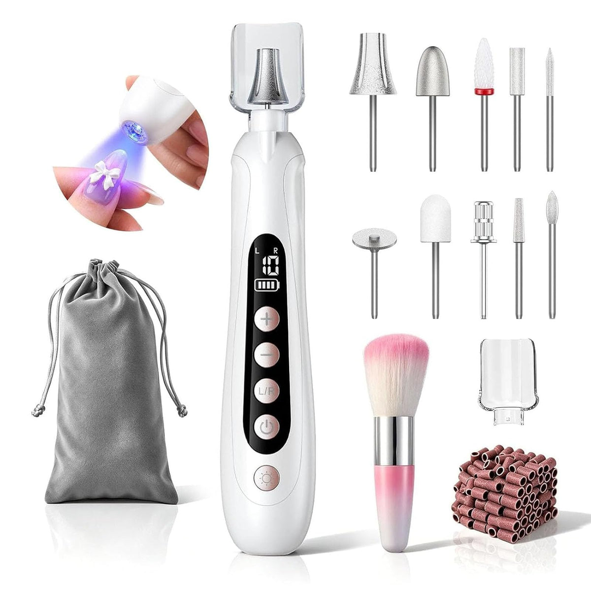 HSKAI Electric Nail File front view with digital display