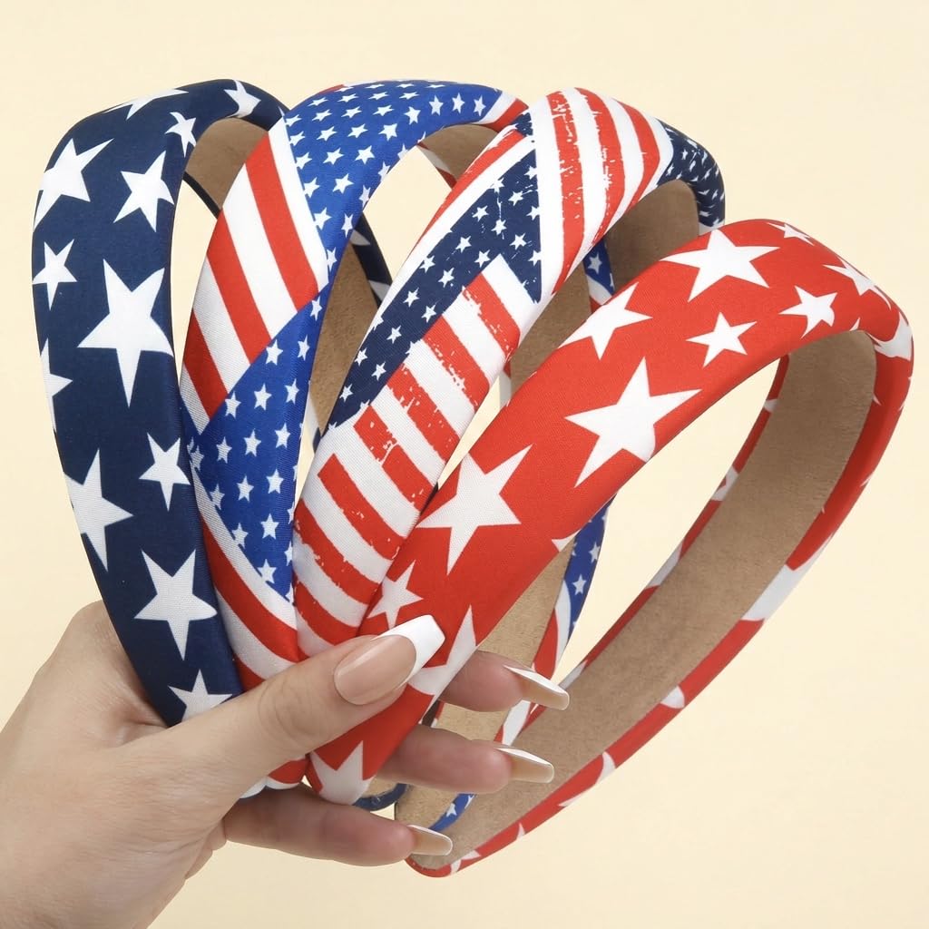 Huachi 4th of July headbands set of four in red, white, and blue