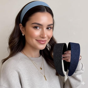 Huachi Denim Headbands showing 1-inch wide elastic design
