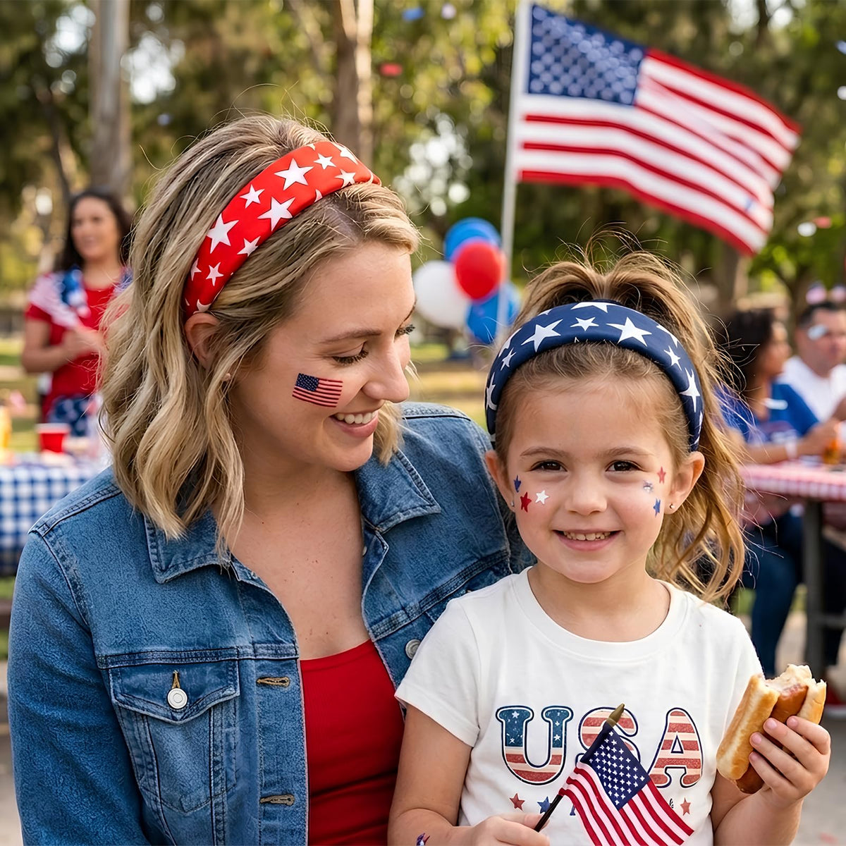Huachi headbands in festive red, white, and blue for summer events