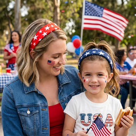 Huachi headbands in festive red, white, and blue for summer events