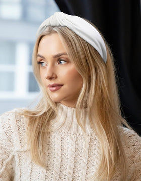 Huachi headbands worn by model outdoors
