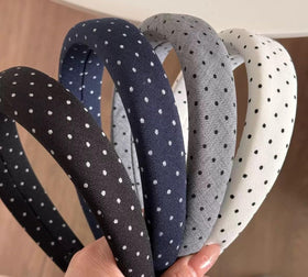 Huachi polka dot headbands set in black, white, beige, and brown