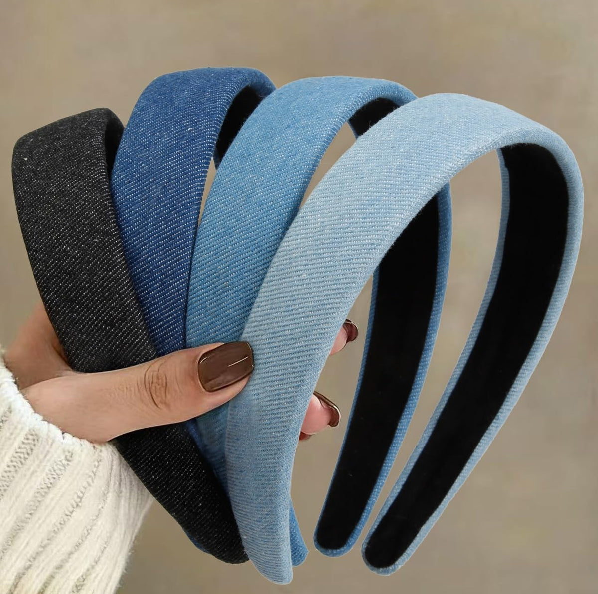Huachi Vintage Denim Headbands 4PCS front view