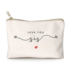 HubbgDesign Love You Sister Makeup Case front view with golden brass zipper