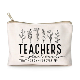 HubbgDesign Teacher Makeup Bag front view in natural linen