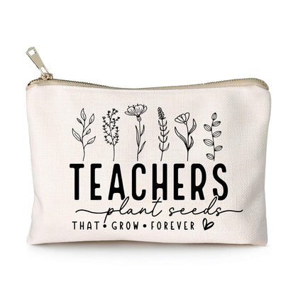 HubbgDesign Teacher Makeup Bag front view in natural linen
