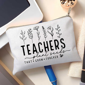 HubbgDesign Teacher Makeup Bag side view with golden zipper