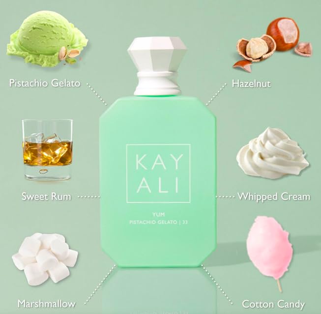 Huda Yum Pistachio Gelato Eau De Parfum Intense bottle with cap
