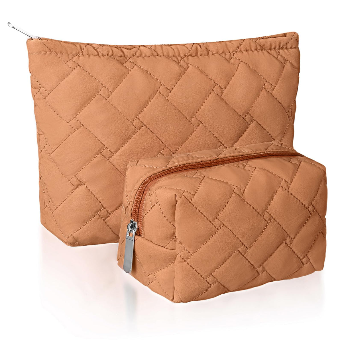 Huhumy 2 Pcs Makeup Bag Set front view in brown velvet