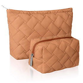 Huhumy 2 Pcs Makeup Bag Set front view in brown velvet