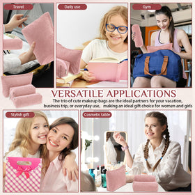 Huhumy 3 Pcs Corduroy Makeup Bag Set with accessories