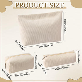Huhumy Corduroy Makeup Bag Set different sizes displayed