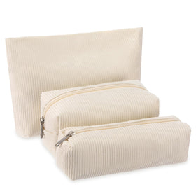 Huhumy Corduroy Makeup Bag Set front view in white