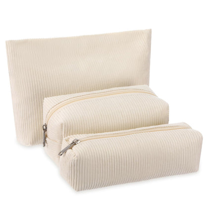 Huhumy Corduroy Makeup Bag Set front view in white