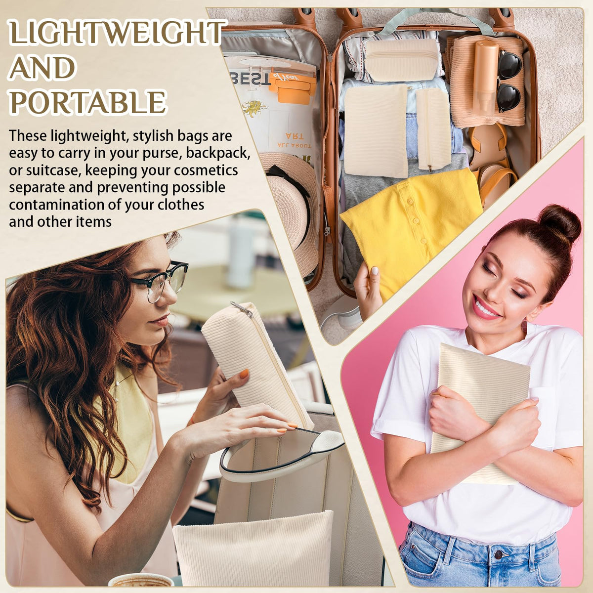 Huhumy Corduroy Makeup Bag Set lifestyle scene
