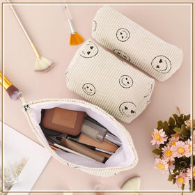 Huhumy Corduroy Makeup Bag Set with cosmetics inside