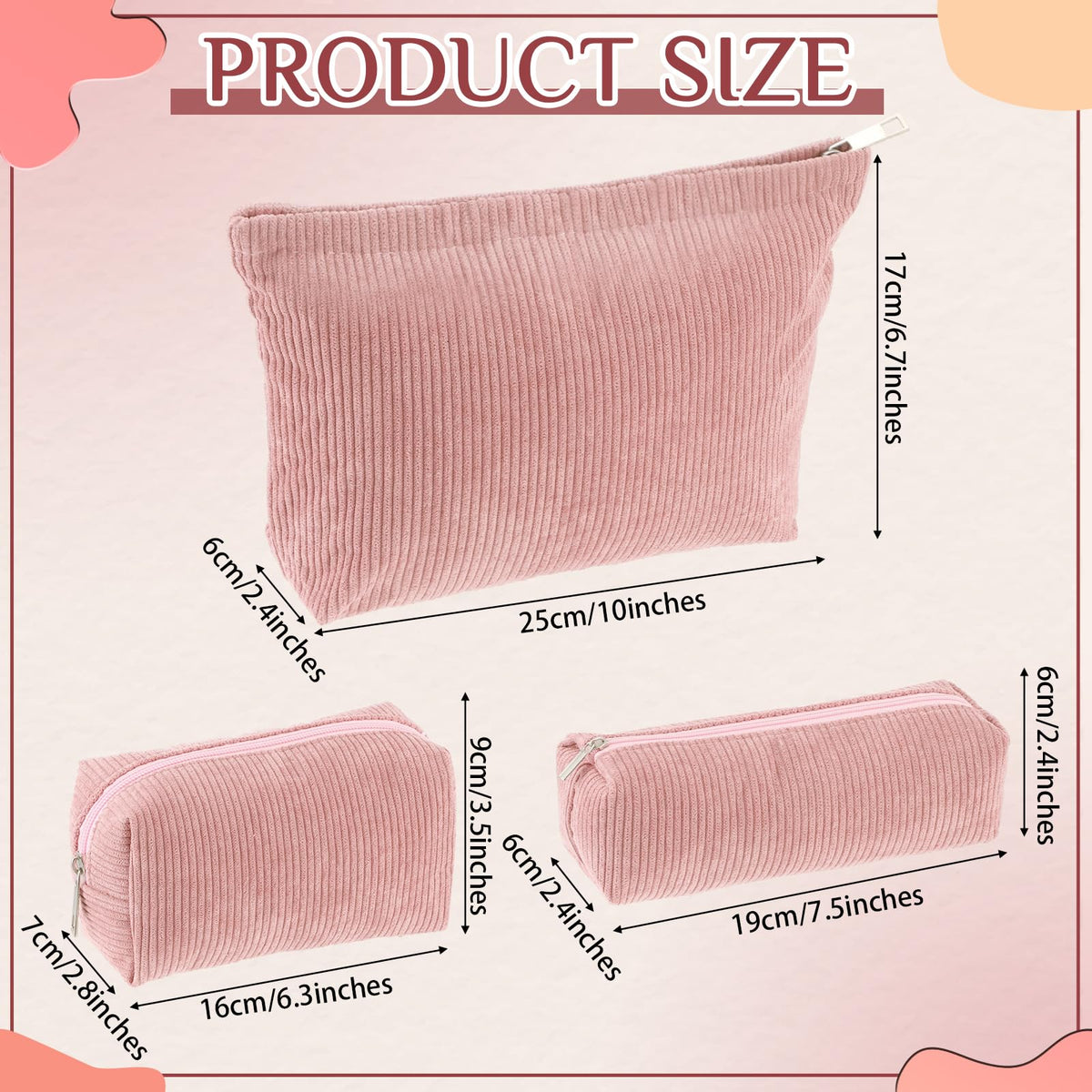 Huhumy corduroy makeup bags in different sizes