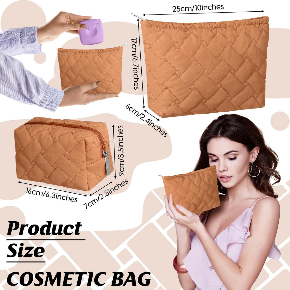 Huhumy large cosmetic bag side view with zipper