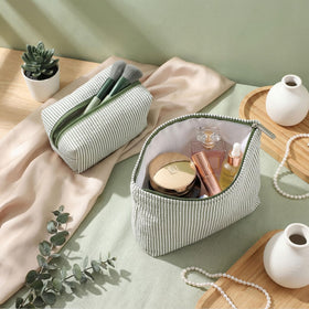 Huhumy large makeup bag 10 x 2.4 x 6.7 inches in bean green