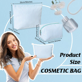 Huhumy large makeup bag measuring 10 x 2.4 x 6.7 inches in light blue