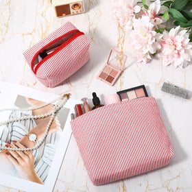 Huhumy large makeup bag with red stripes