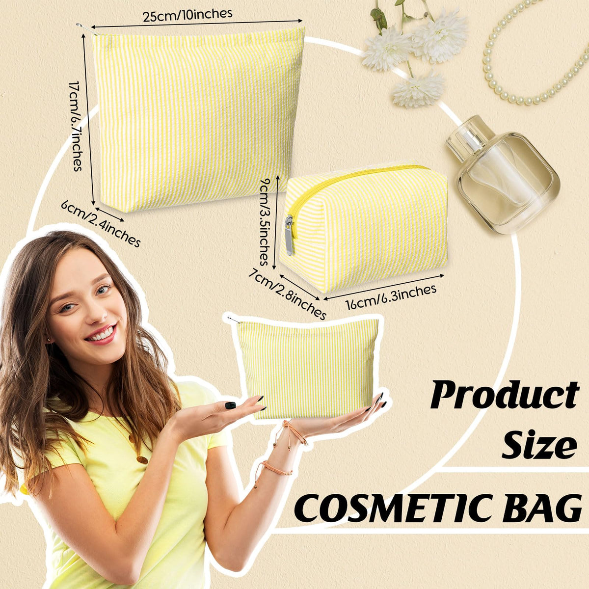 Huhumy large makeup bag with striped design